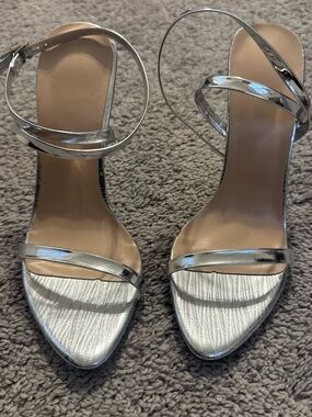 SHEIN Silver Metallic Strappy Heeled Sandals